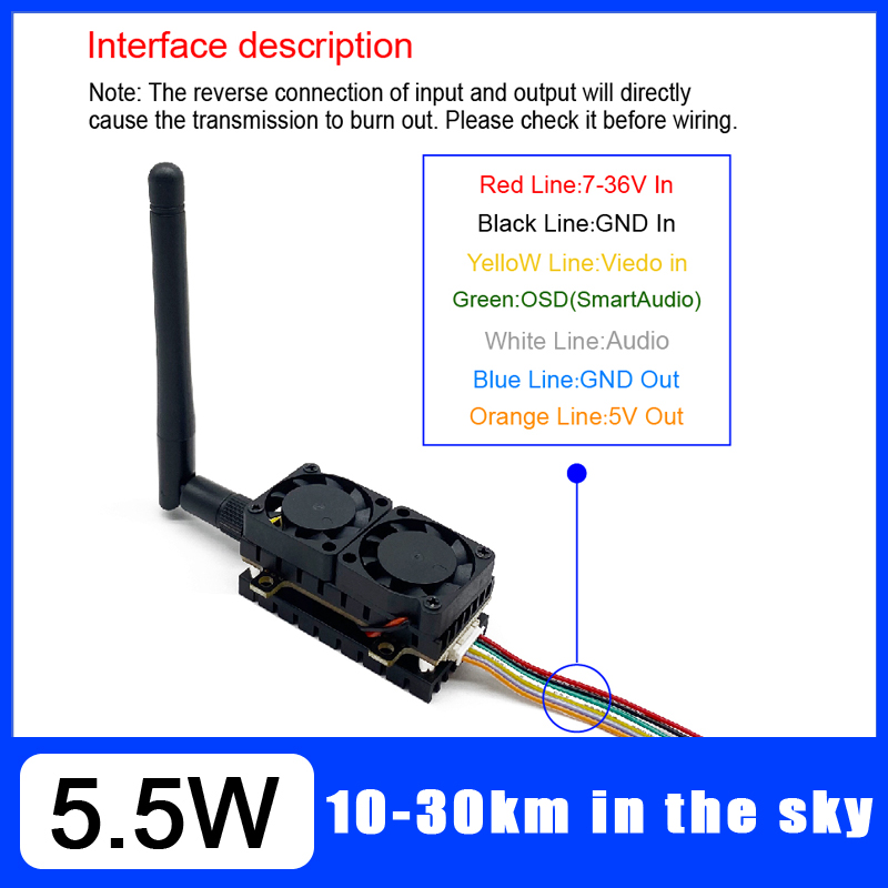 Long Range 5.8GHz 5.5W Video T - Drone Racing Vtx ulasan dan harga